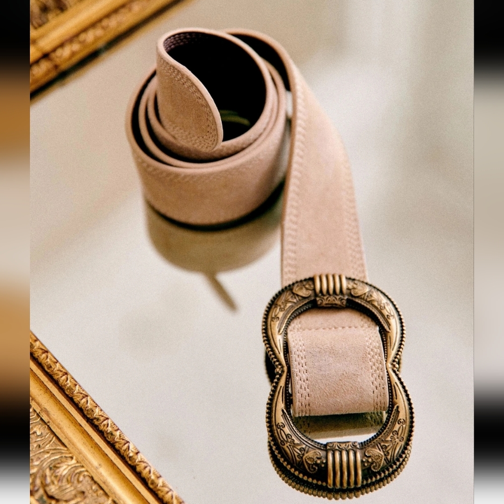 Sezane Tan Belt with Gold Buckle Gaia